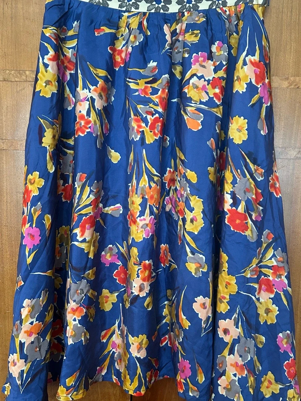 Anthro Esme&Esyllte 100% Silk Floral A-Line Skirt with Multicolor Blooms